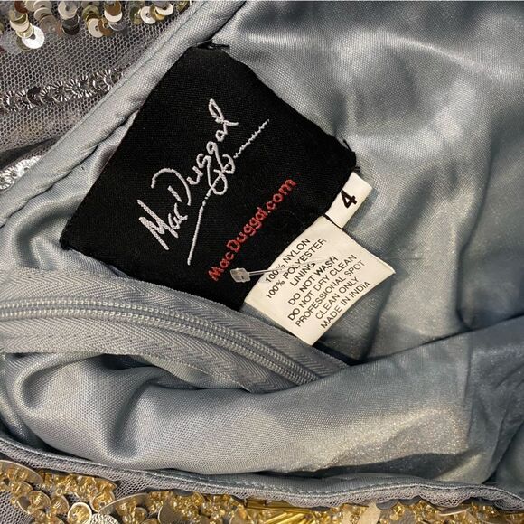Mac Duggal 5220 Silver Sequin one shoulder gray embellished Gown wedding prom 4 - Picture 7 of 14
